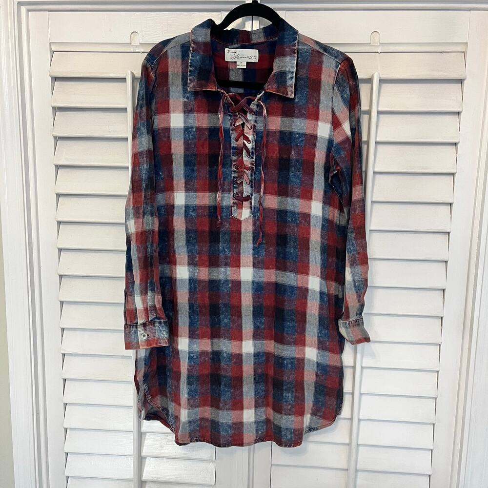Vintage‎ Havana Red And Blue Plaid Dress Size Medium